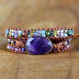 Crystal Quartz Charm 3 Strands Wrap Bracelets Boho Leather Bracelet