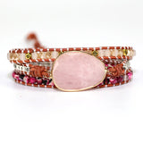 Pink Crystal Charm 3 Strands Wrap Bracelet for Women