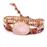 Pink Crystal Charm 3 Strands Wrap Bracelet for Women