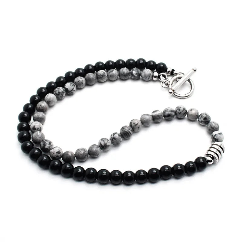 Tiger Eye Stone Bead Necklace Stainless Steel Surfer Necklace for Men