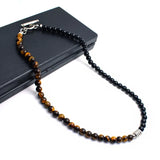 Tiger Eye Stone Bead Necklace Stainless Steel Surfer Necklace for Men