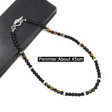 Tiger Eye Stone Bead Necklace Stainless Steel Surfer Necklace for Men