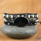 Natural Stone Beads Crystal Charm Leather Wrap Bracelet