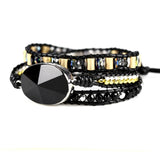 Natural Stone Beads Crystal Charm Leather Wrap Bracelet