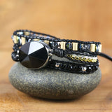 Natural Stone Beads Crystal Charm Leather Wrap Bracelet