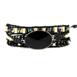 Natural Stone Beads Crystal Charm Leather Wrap Bracelet