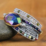 Natural Stone Wrap Bracelet with Crystal Charm