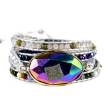 Natural Stone Wrap Bracelet with Crystal Charm