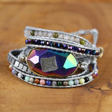 Natural Stone Wrap Bracelet with Crystal Charm