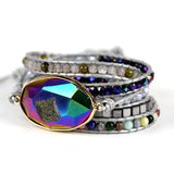 Natural Stone Wrap Bracelet with Crystal Charm