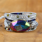 Natural Stone Wrap Bracelet with Crystal Charm