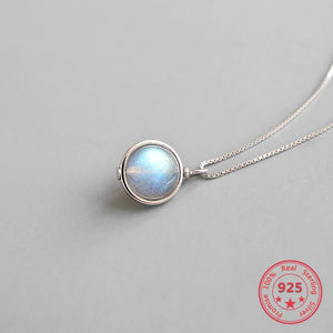 Moonstone Round Pendant Box Chain Women Necklaces 925 Sterling Silver