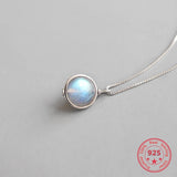 Moonstone Round Pendant Box Chain Women Necklaces 925 Sterling Silver