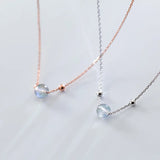 Moonstone Round Pendant Box Chain Women Necklaces 925 Sterling Silver