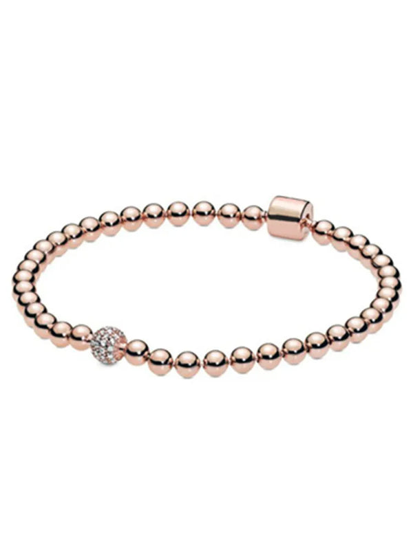 S925 Sterling Silver Shine Beads Pave Bangle Bracelet Women Jewelry