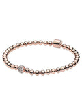 S925 Sterling Silver Shine Beads Pave Bangle Bracelet Women Jewelry