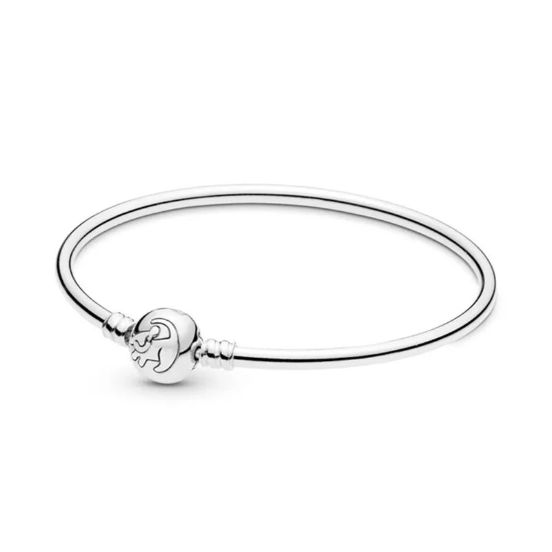 S925 Silver Shimmering Portrait Castle Bangle Bracelet Women