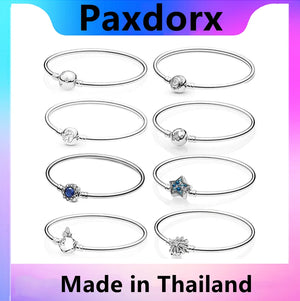 S925 Silver Shimmering Portrait Castle Bangle Bracelet Women