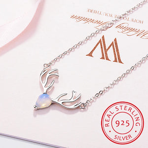 925 Silver Moonstone Elk Deer Necklace Wedding Jewelry