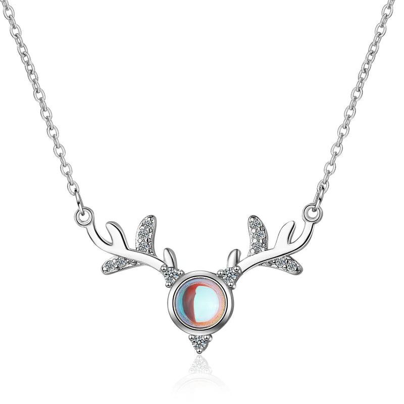 925 Silver Moonstone Elk Deer Necklace Wedding Jewelry