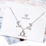 925 Silver Moonstone Elk Deer Necklace Wedding Jewelry