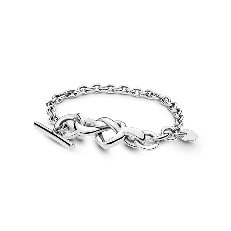 925 Silver Pan Bracelet Heart Pan Bracelet Interwoven And Knotted