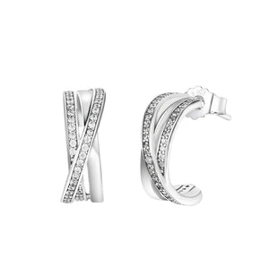 925 Silver CZ Sparkling Hoop Earrings Wedding Jewelry Brincos