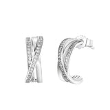 925 Silver CZ Sparkling Hoop Earrings Wedding Jewelry Brincos