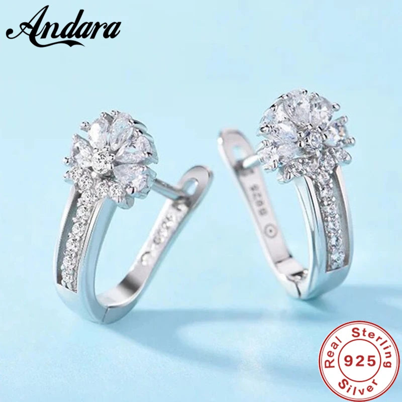 925 Silver Flower Zircon Earrings Wedding Jewelry Gift