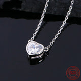 925 Silver Love Heart Necklace Women Wedding Clear CZ Zircon Jewellery