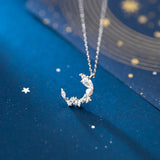 925 Silver Moon Necklace Rhinestone Pendant Women Jewelry
