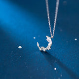 925 Silver Moon Necklace Rhinestone Pendant Women Jewelry