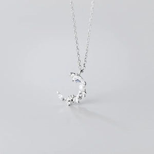 925 Silver Moon Necklace Rhinestone Pendant Women Jewelry