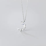 925 Silver Moon Necklace Rhinestone Pendant Women Jewelry