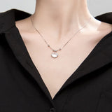 925 Silver Necklace Long Life Lock Pendant Round Bead Chain