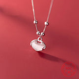 925 Silver Necklace Long Life Lock Pendant Round Bead Chain