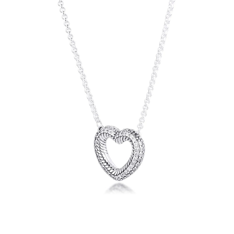 925 Silver Snake Chain Heart Necklace for Women