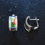 925 Silver Colorful Enamel CZ Stud Earrings Party Jewelry