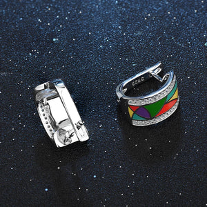 925 Silver Colorful Enamel CZ Stud Earrings Party Jewelry