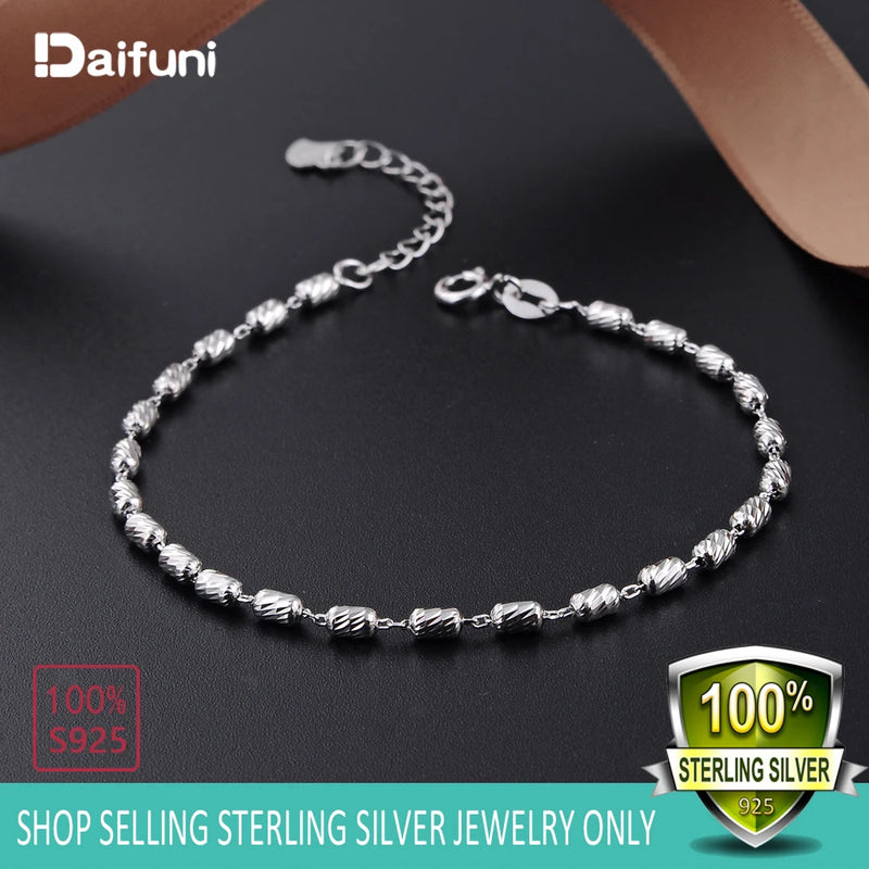 925 Silver Hollow Out Bead Bracelet Women Silver Bangles