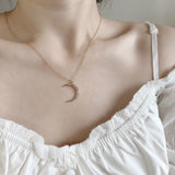 Alloy Women's Power Necklace with Golden Heart Moon Pendants Crystal