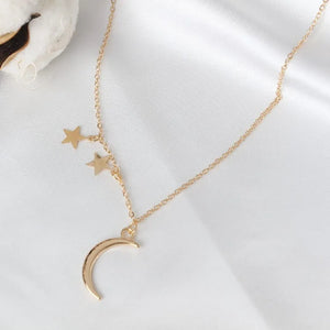Alloy Women's Power Necklace with Golden Heart Moon Pendants Crystal