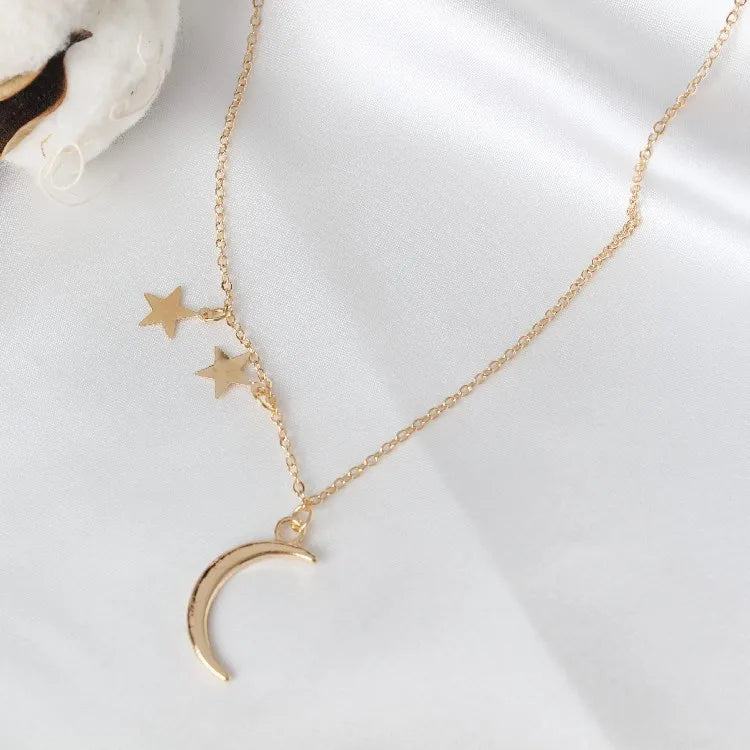 Alloy Women's Power Necklace with Golden Heart Moon Pendants Crystal
