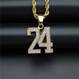 316L Stainless Steel Chain With Iced Out Number 24 Pendant Necklace