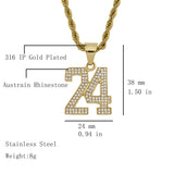 316L Stainless Steel Chain With Iced Out Number 24 Pendant Necklace