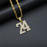 316L Stainless Steel Chain With Iced Out Number 24 Pendant Necklace
