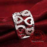925 Silver Thumb Heart Crystal Ring Wide Finger Unisex Jewelry Gift