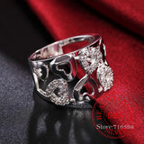 925 Silver Thumb Heart Crystal Ring Wide Finger Unisex Jewelry Gift