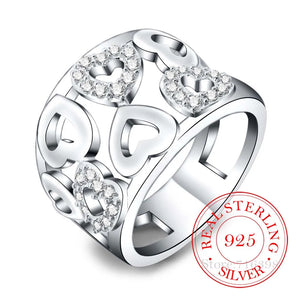 925 Silver Thumb Heart Crystal Ring Wide Finger Unisex Jewelry Gift