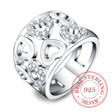 925 Silver Thumb Heart Crystal Ring Wide Finger Unisex Jewelry Gift